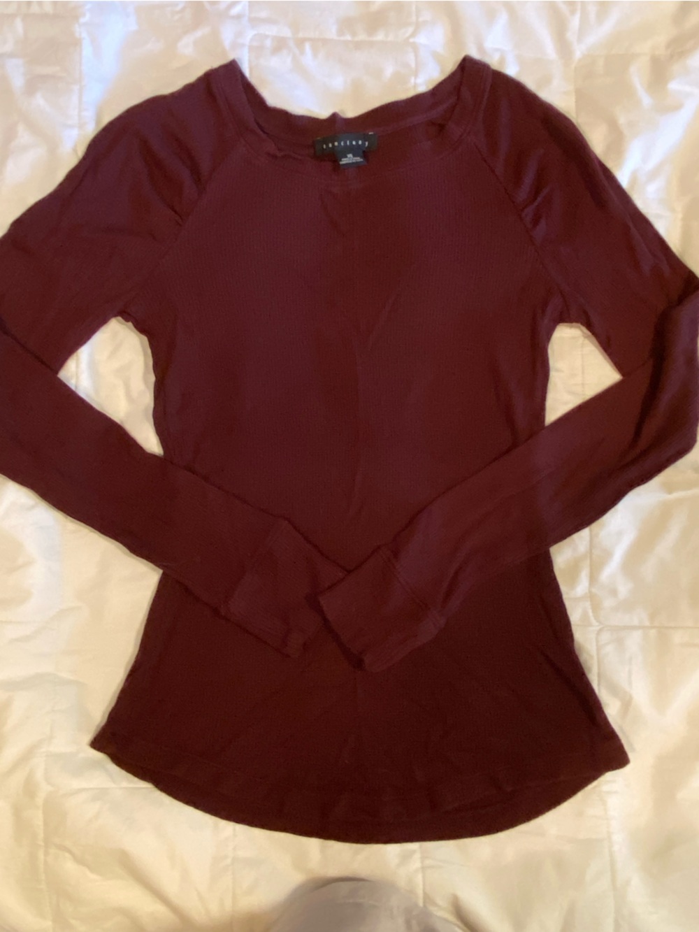 Sanctuary Wide-neck Long Sleeve Waffle Knit Top - Wine